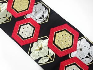 アンティーク　亀甲に椿模様織り出し袋帯（着用可）